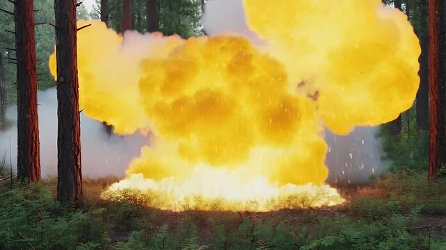 Cinematic grenade explosion in forest ambush