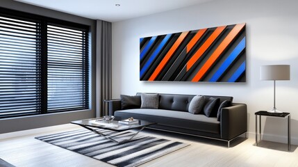 Modern art piece in living room, interior design, stylish home decor