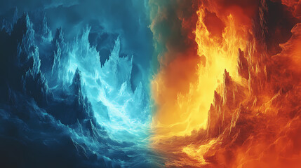 Digital art - painting of fire and ice. [Fractal Myths] | Recursive Flame | repeating fire. Illustration