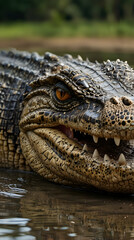 Obraz premium Close-Up of Nile Crocodile with Armored Scales and Powerful Snout