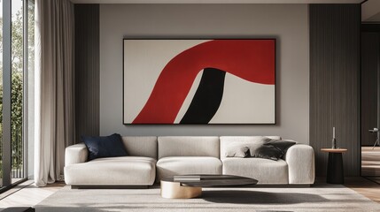 Modern living room with abstract art