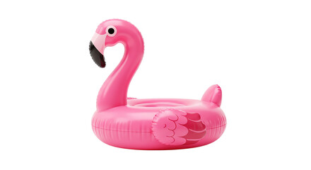 A pink inflatable flamingo drink holder floating on a black background in a studio shot isolated