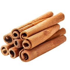 Stacked cinnamon sticks isolated on white background showcasing their rich, warm tones and unique texture, Cinnamon sticks stacked isolated on white background