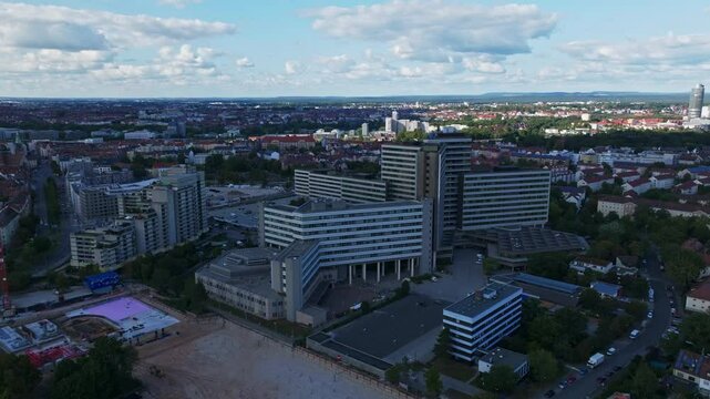 Aerial drone view of the Bundesagentur f&uuml;r Arbeit &ndash; Zentrale, Nuremberg, Germany