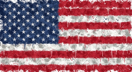Fototapeta premium A creative depiction of the United States flag with a modern splattered paint effect, emphasizing patriotism and artistic expression, ideal for themes of independence