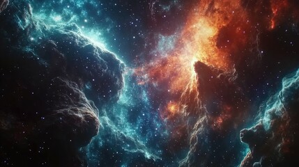 Cosmic nebulae clash in vibrant colors