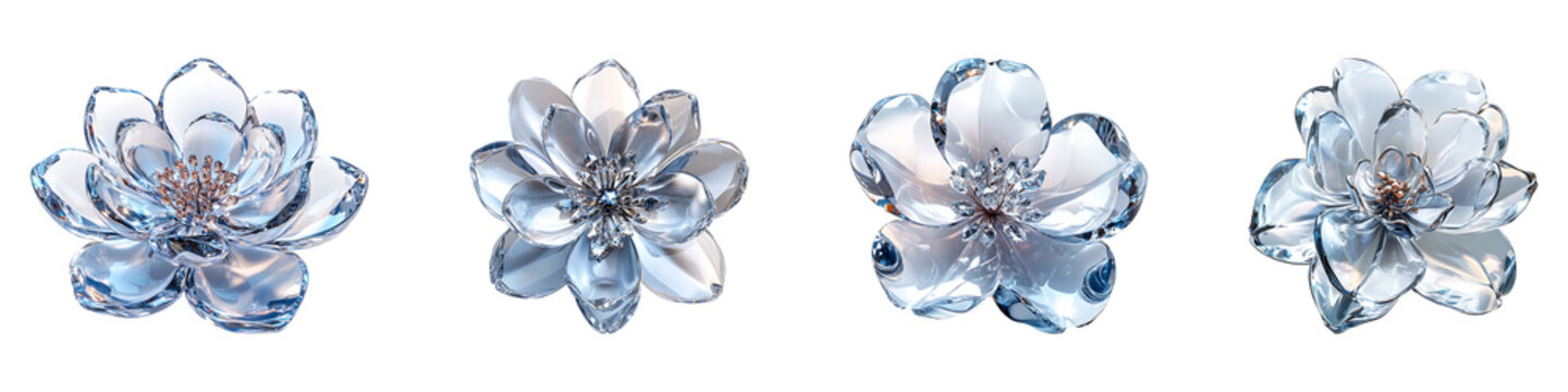 Set, group, collection of Crystal flower isolated on a transparent background.