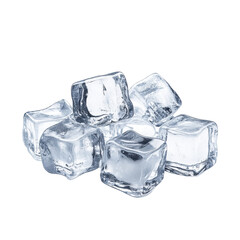 Ice cubes displayed on a clean white background for beverage cooling and refreshing purposes, ice cubes on isolated on white background