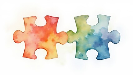 Fototapeta premium Watercolor Puzzle Pieces Interlocked: Connection, Teamwork, Partnership Concept. Colorful Jigsaw Isolated on White
