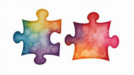 Obraz premium Watercolor Puzzle Pieces: Colorful Jigsaw, Teamwork & Problem Solving Concept, Abstract Background 