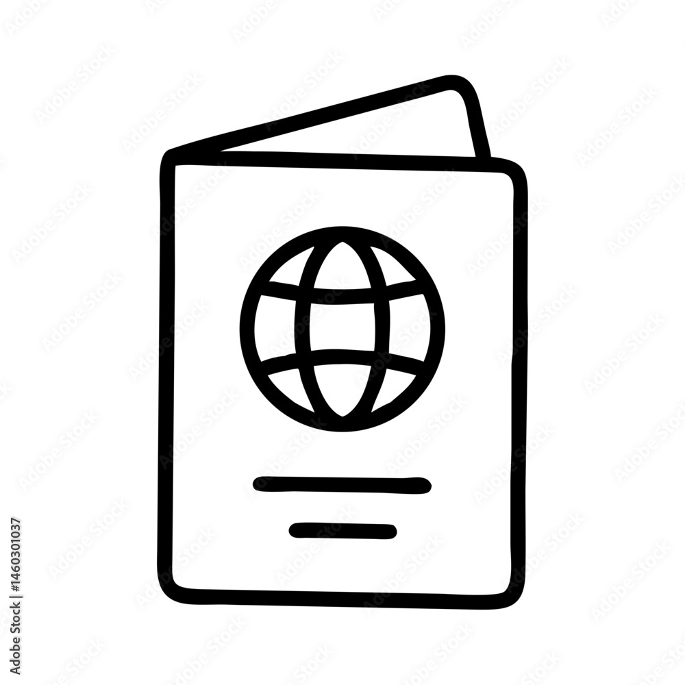Poster passport icon featuring a globe design representing travel documentation