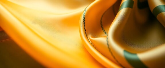 close up of a yellow cloth with a green stripe