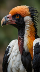 Isolated King Vulture with Contrasting Plumage and Bold Gaze