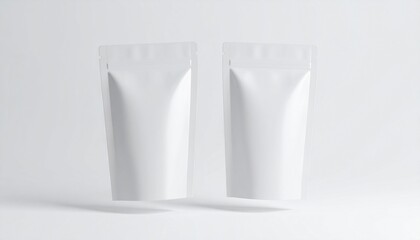 pouch packaging mockup 3d rendering style white and neutral colors product design concept