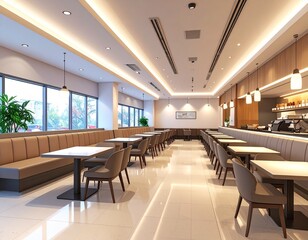 fast food restaurant with modern interior design lighting and seating created with generative ai