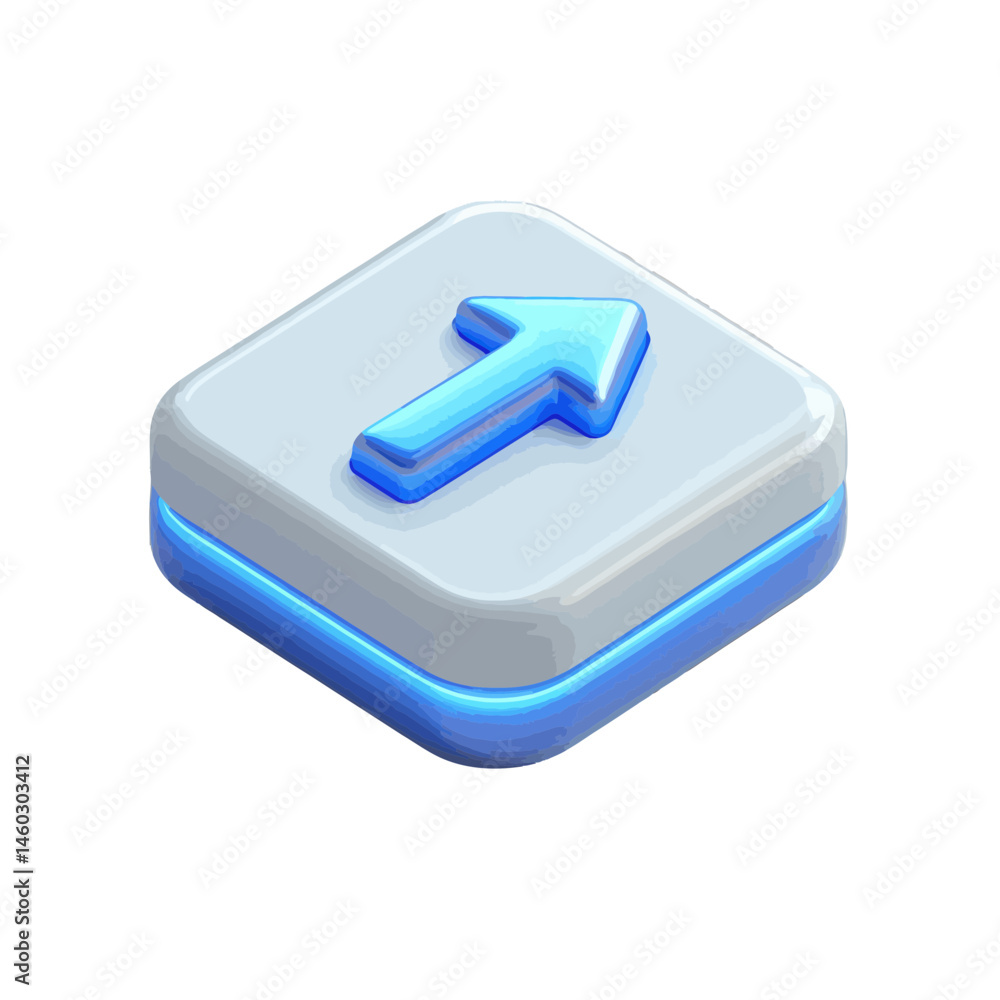 Poster volumetric illustration of a simple directional arrow button designed for digital interfaces