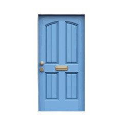 Volumetric illustration of a simple blue door without any common detailing for artistic expression and design purposes