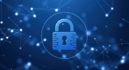 Secure Lock Icon Against Digital Network Background  