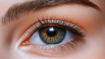 Fototapeta premium Stunning Closeup of a Woman's Eye Green Iris Long Eyelashes Beauty Makeup