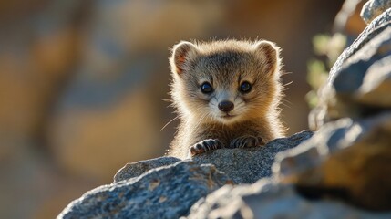 Enchanting rock hyrax cub, a captivating portrait from the wild