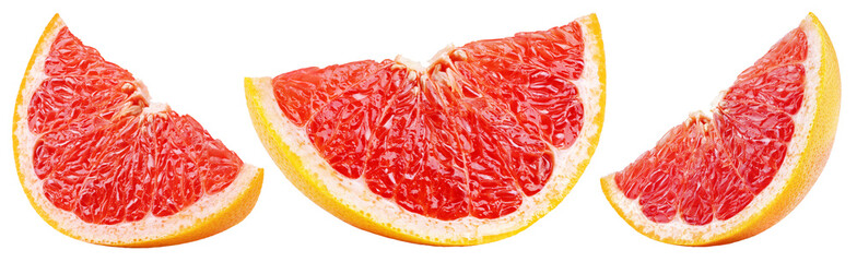 Set of slices of grapefruit citrus fruit isolated on transparent background