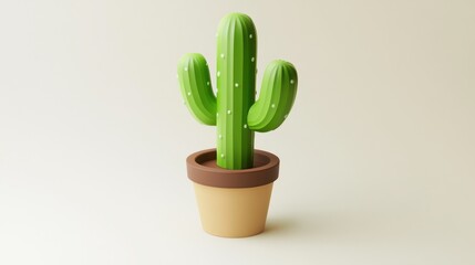 Cartoon cactus pot plant, neutral background, illustration
