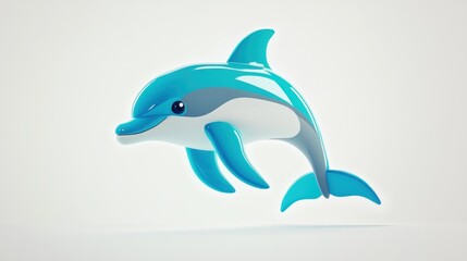 Obraz premium Cartoon dolphin leaping, white background, ocean life, kids book illustration