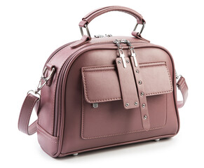 A pink purse with a gold zipper pull