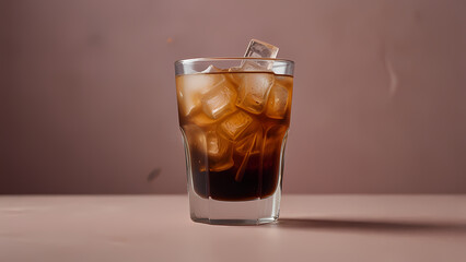 Iced Americano on Pastel Table with Perfect Golden Ratio Shot

