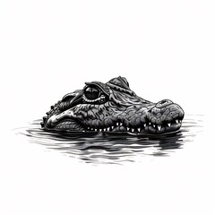 Minimalist silhouette Crocodile lurking water eyes showing clean vector lines main color black accent color none simple background