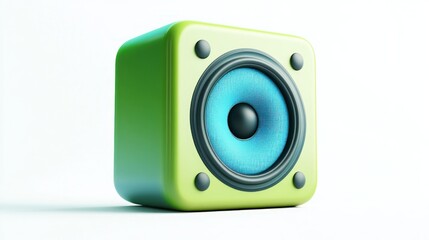 Lime green cube speaker, audio, sound, white background, music