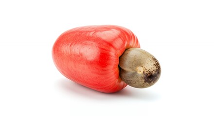 Vibrant red cashew apple with nut isolated on white background