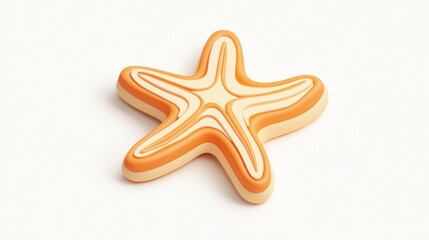 Orange starfish 3D render, summer design element, white background