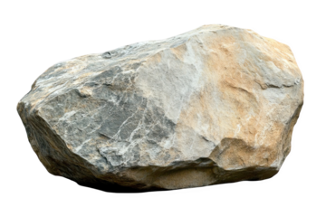 Large grey and beige boulder isolated on rock hard form view stone rough on transparent background