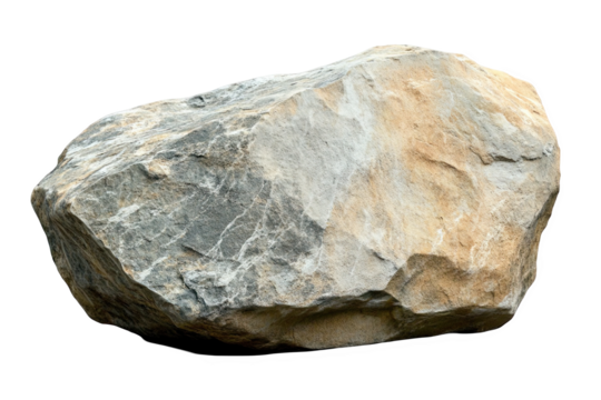 Large grey and beige boulder isolated on rock hard form view stone rough on transparent background