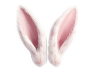 Adorable white bunny rabbit ears fluffy soft pink inside easter 3d pet fur on transparent background