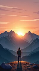 Fototapeta premium Majestic Sunrise: A Hiker's Serene Mountaintop View