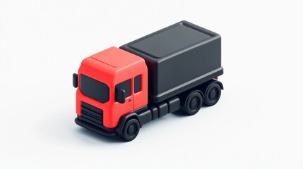 Red and black truck isometric illustration, delivery concept