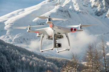 Fototapeta premium Aerial Drone Capturing Scenic Mountain Landscape in Winter