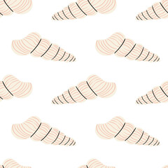 Decorative patterns featuring seashells on a white background in a minimalist design