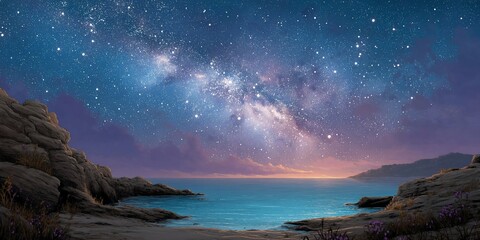 Starry ocean vista Coastal celestial canvas