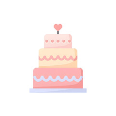 Delicious Three-Tiered Wedding Cake with Pink Frosting and Heart Decorations Perfect for Romantic Occasions