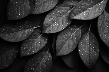 Obraz premium Black and white photo of textured leaves with deep shadows