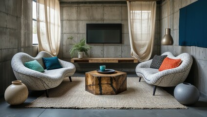 Generative AI, Industrial Living Room with Eclectic Decor