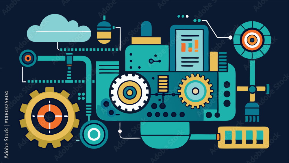 Aufkleber industrial machine a detailed vector of a complex industrial machine with digital overlays highlight