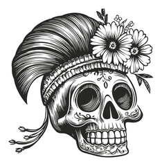 Fototapeta premium Skull Illustration with Flowers and Roman Helmet Design
