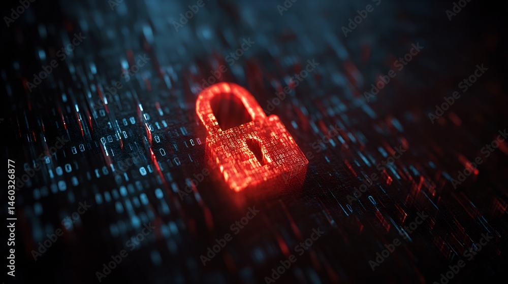 Poster digital data encryption security lock illustration symbolizing cybersecurity