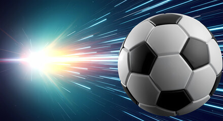 A football, against a digital drawing background depicting rapid movement in a cosmic and abstract space