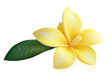 Vibrant yellow flower blossom with green leaf isolated on 3d bloom plant on transparent background