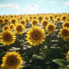 Field of Vibrant Sunflowers Under a Blue Sky